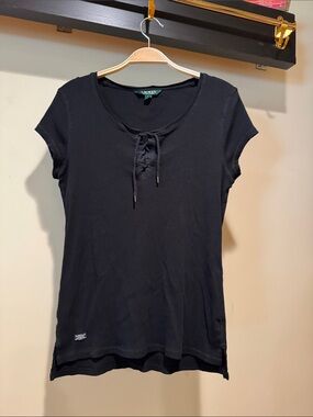 Lauren Ralph Lauren Black Lace-Up Short Sleeve Tee